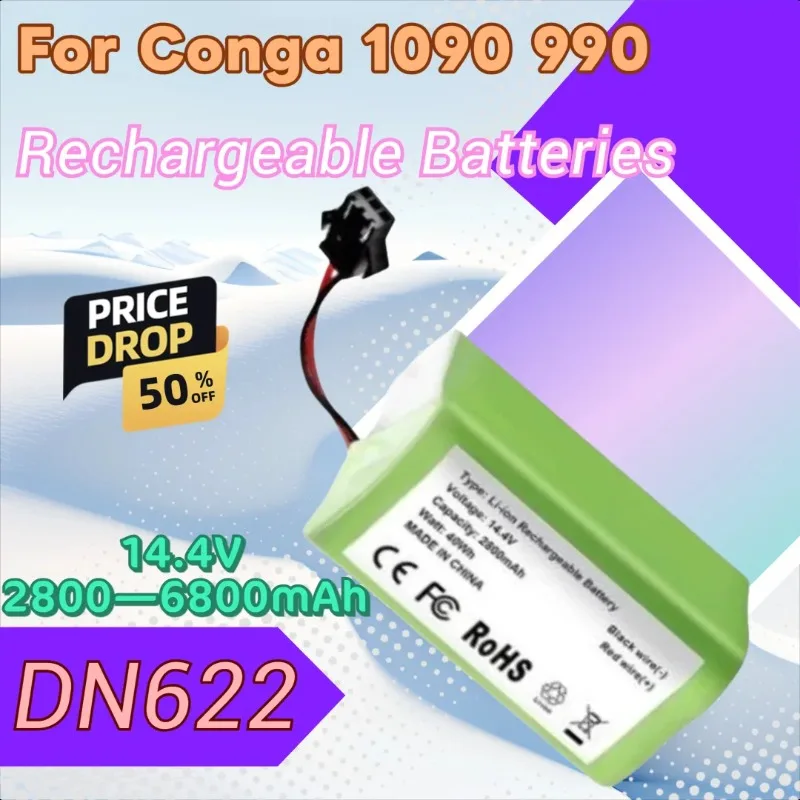 

New 14.4V 6800mAh Li-ion Battery for Conga 1090 990 for Ecovacs Deebot N79 DN622 N79S