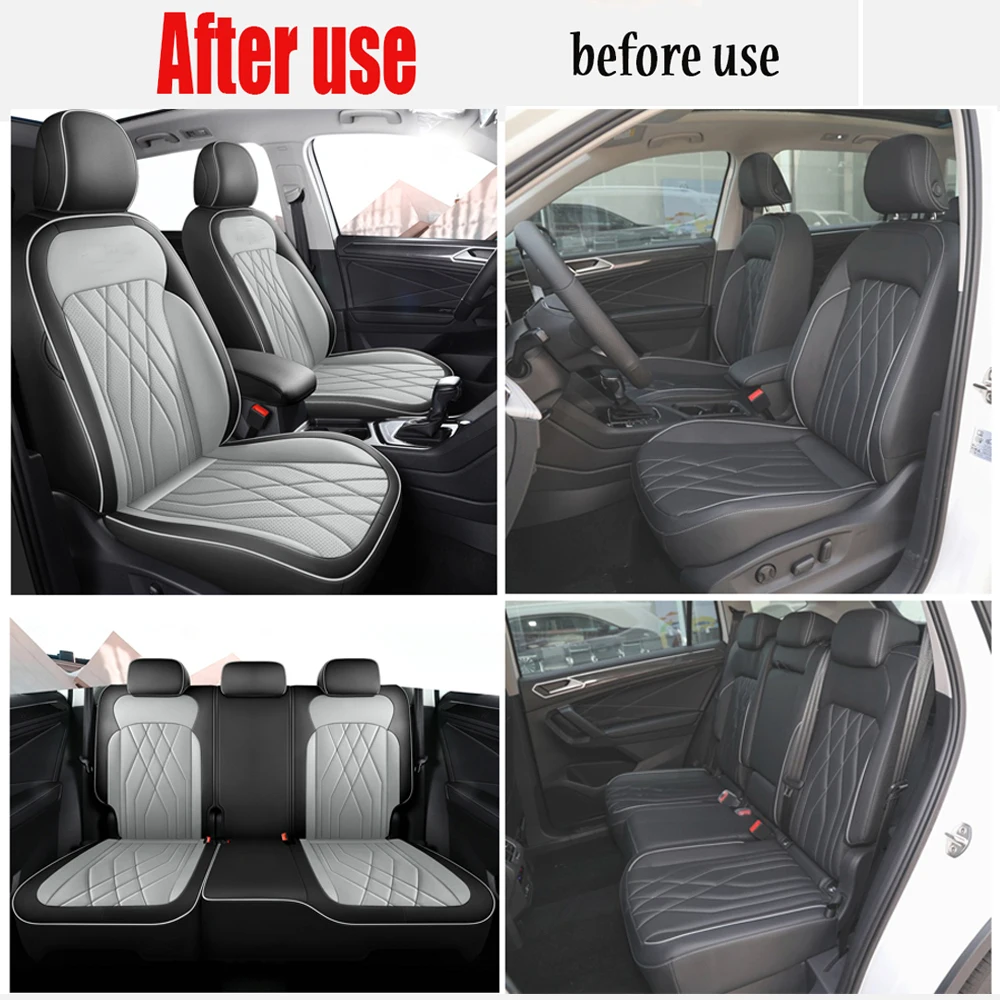 Custom Car Seat Cover For Volkswagen Tiguan L 2017 2018 2019 2020 2021 2022 2023 2024 Leather Front /Rear Seat Cushion-Full Set