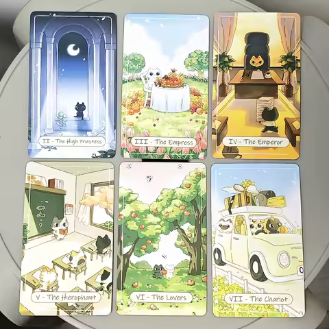 Catopia Tarot Deck 78 Pcs Cute Tarot Cards, 10.3*6cm Based on Rider Waite System