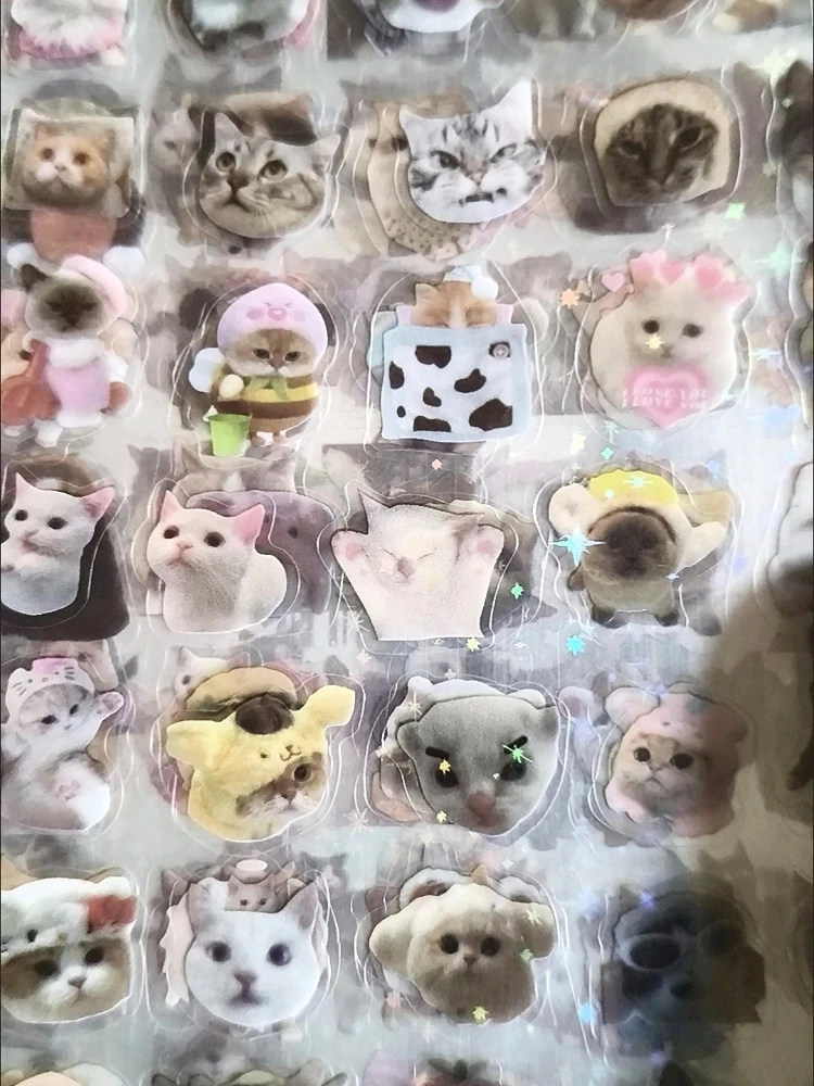 

10Pcs Cute Cat Laser Glitter Waterproof Stickers Translucent Decorative Stickers for DIY Scrapbook Journal Craft Supplies