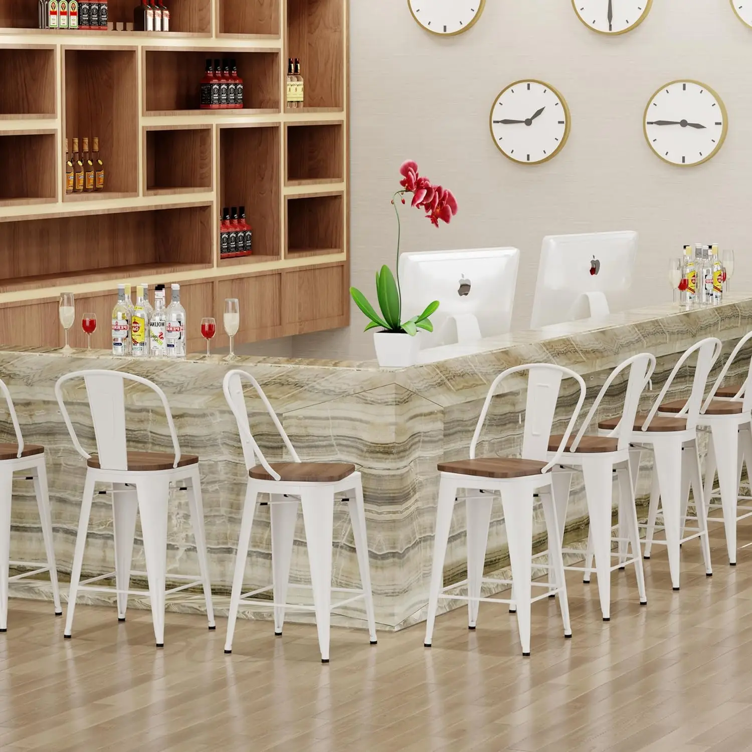 Swivel Metal Bar Banquetas com Costas, Counter Altura Banquetas, High Back Bar Cadeiras, 24 "Barstools, Conjunto de 4