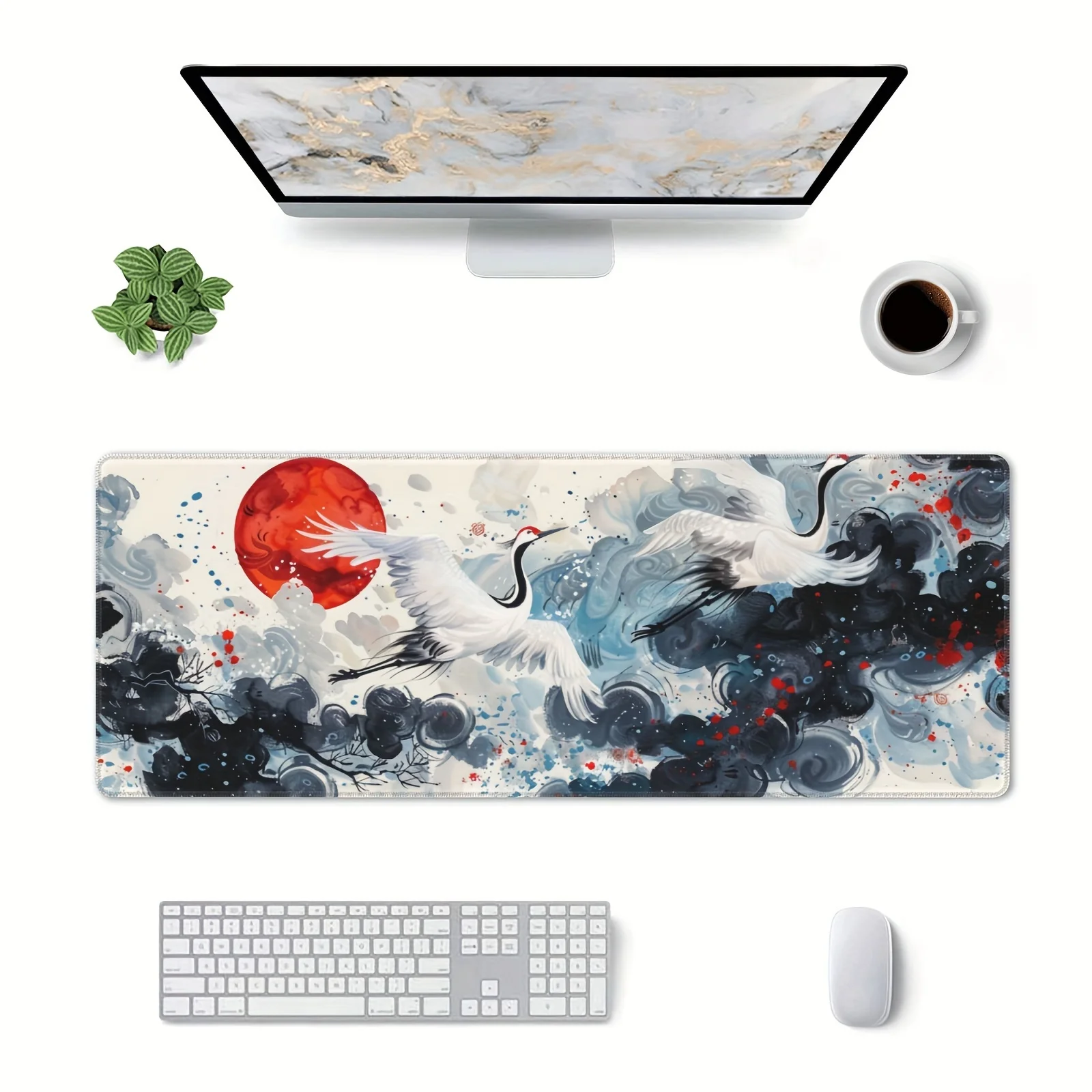 

Japanese Crane Ink Painting Large Size Non-slip Rubber Mouse pad XXL Computer Gaming accessories Keyboard Desktop Decoration Mat