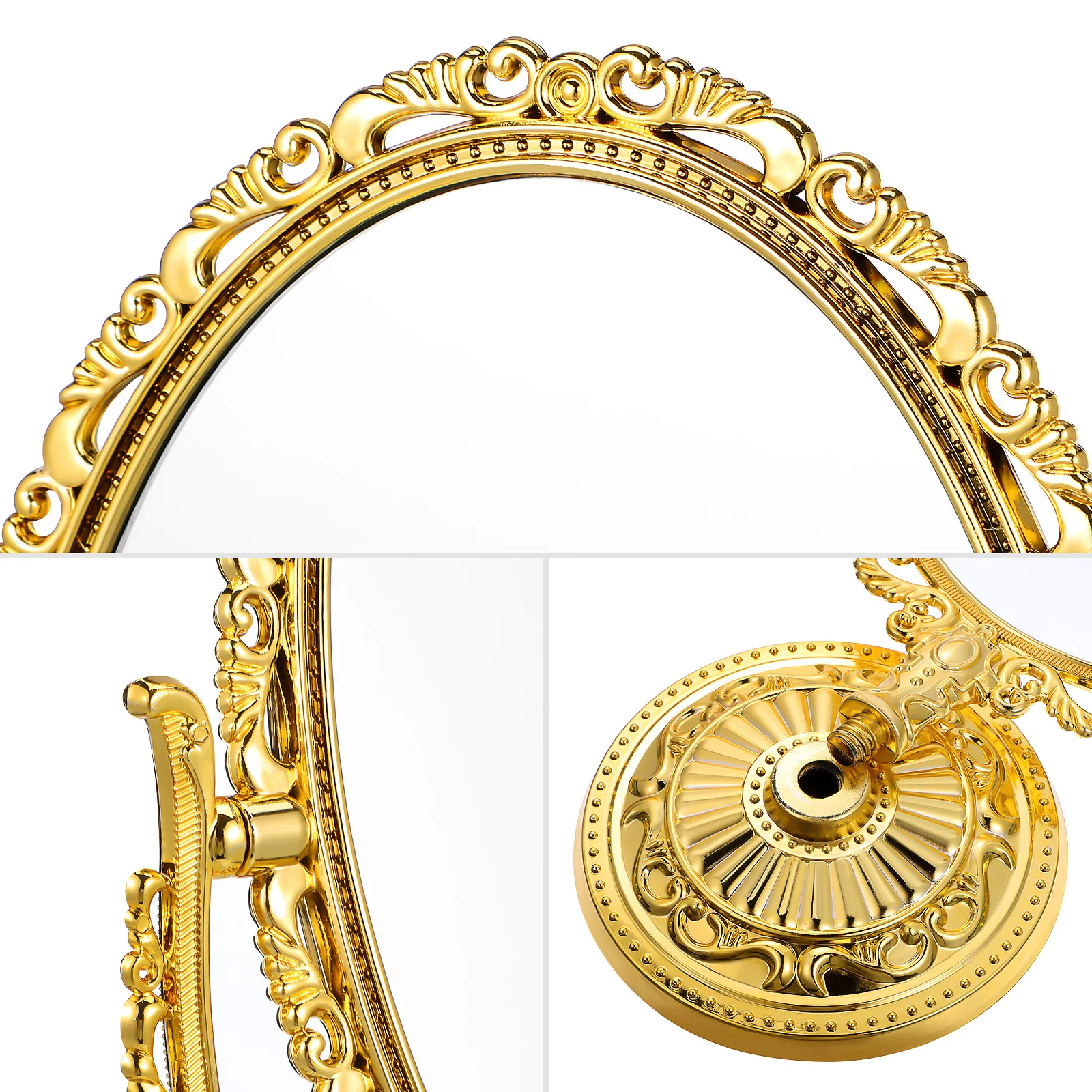 1 stuks Europese stijl retro spiegel dubbelzijdig ovaal draaibaar desktop make-upspiegel thuis badkamer slaapkamer goud