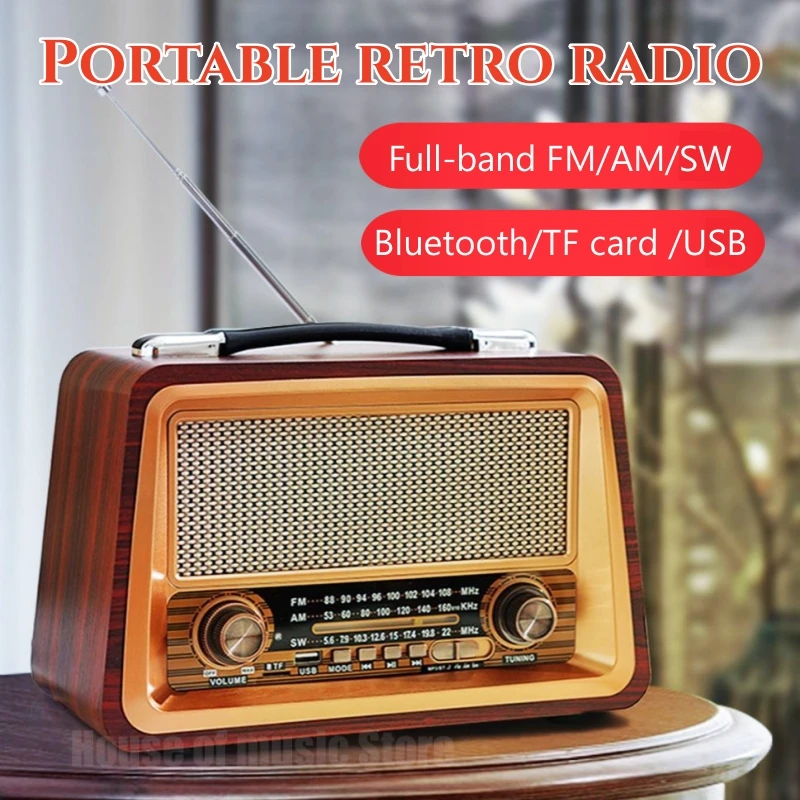 Shortwave Antique Wireless Radio Vintage AM/FM/SW Radio Support Bluetooth/USB/TF Card Player Home Portable Handheld Speakers