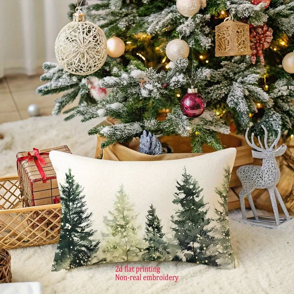 Fundas de almohada con estampado de pino navideño: decoración festa para su hogar, funda de cojín para sofá, decoración del