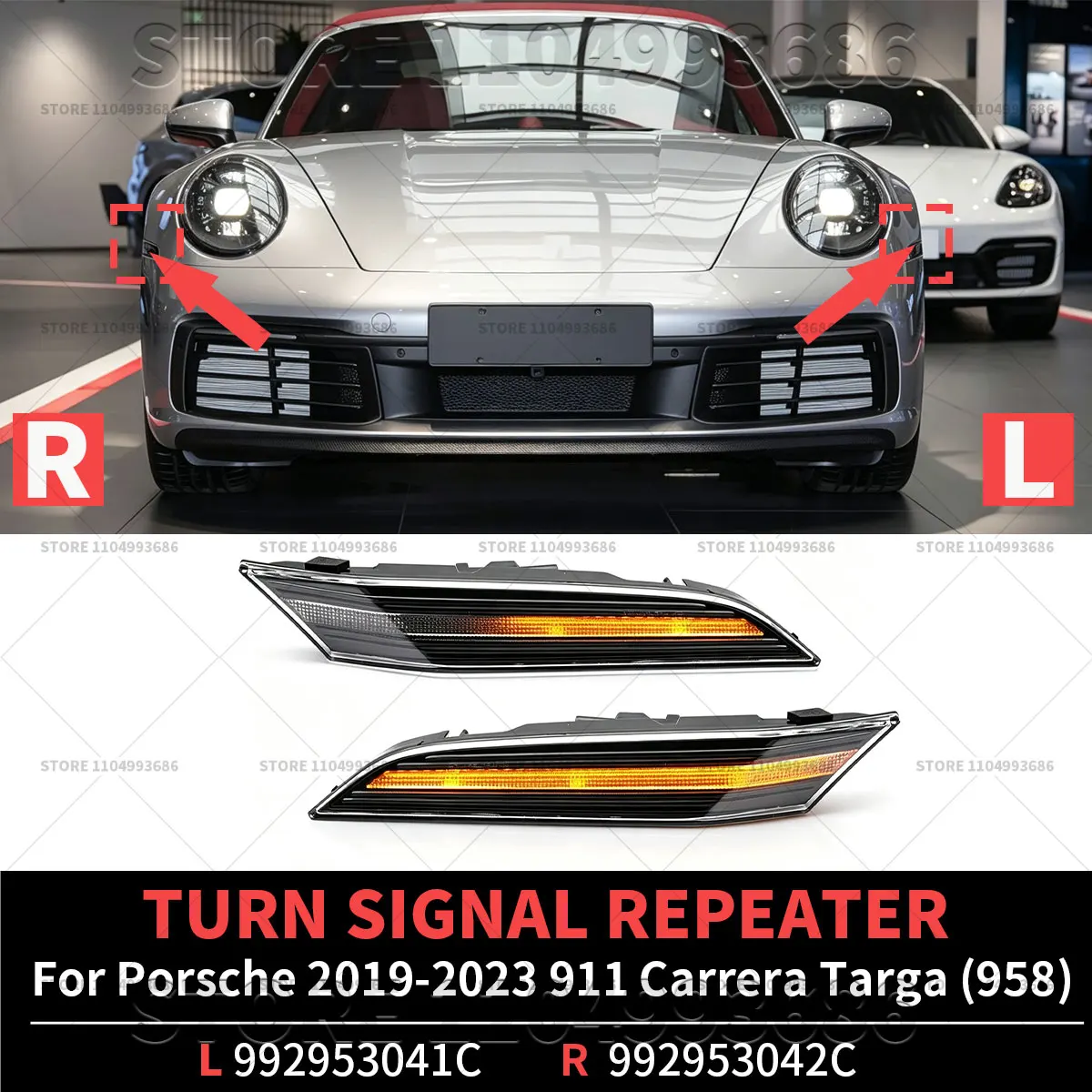 For Porsche 2019-2023 911 Carrera LED Turn Signal Light Fender Side Marker Blinker Indicator Lamp OEM 992953041C 992953042C