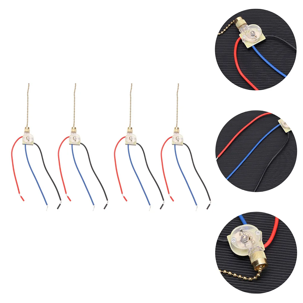 

4Pcs Durable Copper Electrical Pull Chain Switch Adjustable Control Ceiling Replacement Easy Use Electrical Pull Chain