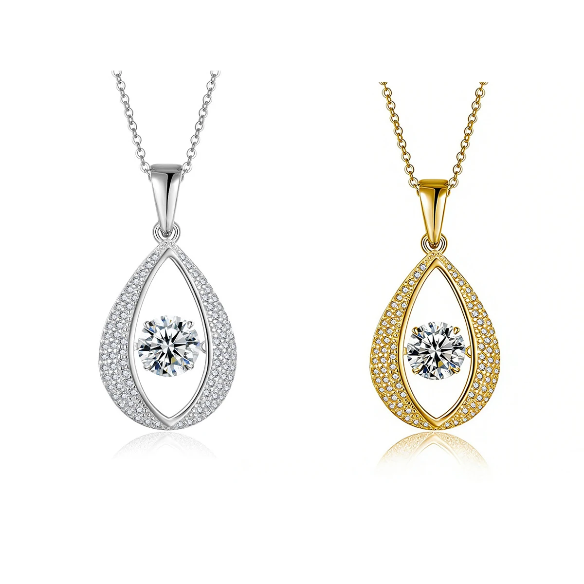 S925 Silver Plated with 18K Gold Circular Mmoissanite Pendant Dynamic Pear-shaped Design Center Stone 6.5mm/1.0ct