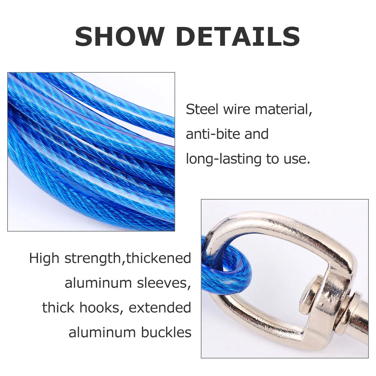 

1Pcs Heavy Duty Dog Chain Double Head Traction Anti-Bite Outdoor Pet Leash Durable Steel Wire Rope Practical Dog Training Lead