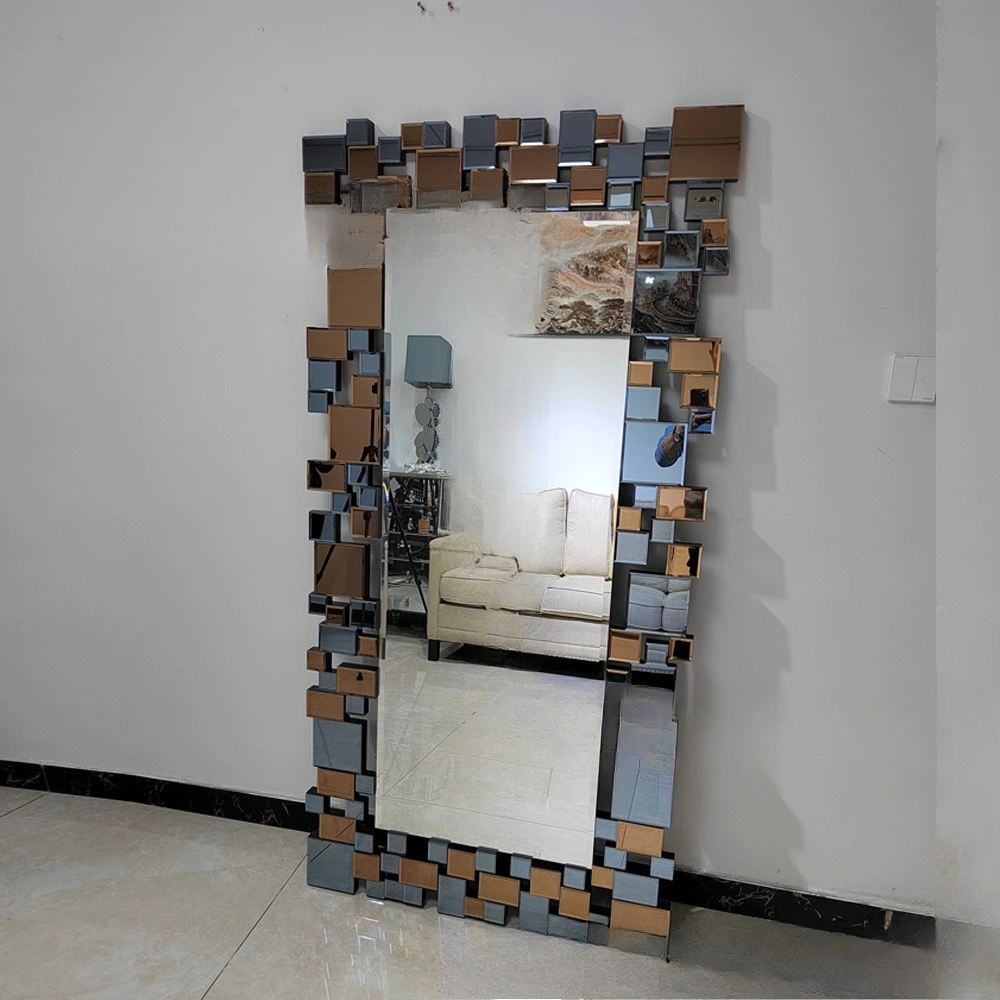 Handmade home decoration wall mirror rectangular border tea mirror + gray mirror