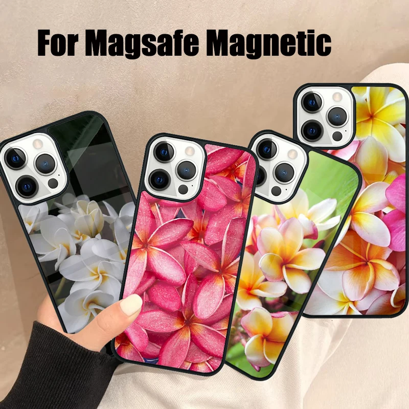 

Чехол Magsafe Magsafe для телефона Frangipani Flowers для iPhone 16, 15, 14, 13, 12, 11 Pro Max Plus, мини-зеркало, беспроводной магнитный чехол