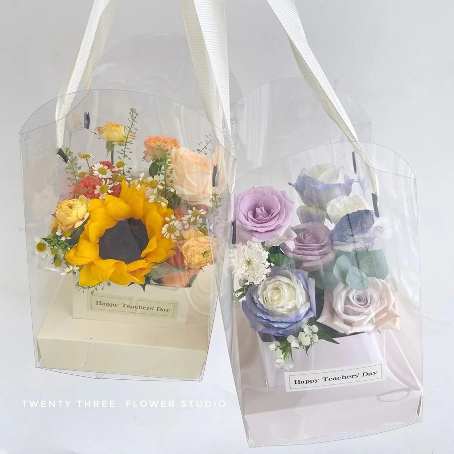 5/10Pcs, Hand Flower Packaging Box, Waterproof Transparent Flower Art Arrangement Paper Box, Tote Florist Supplies Package