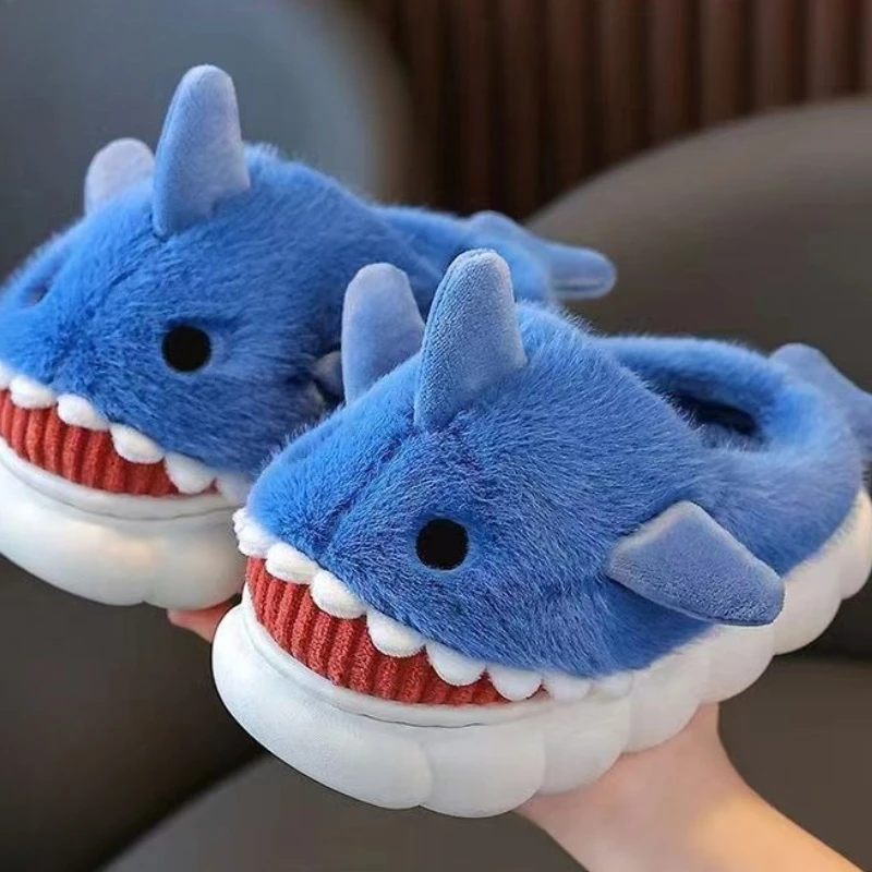 Kids Shark Style Cotton Slippers Unisex Indoor Non Slip Winter House Shoes for Boys and Girls Cute Cartoon Design Home Slipper