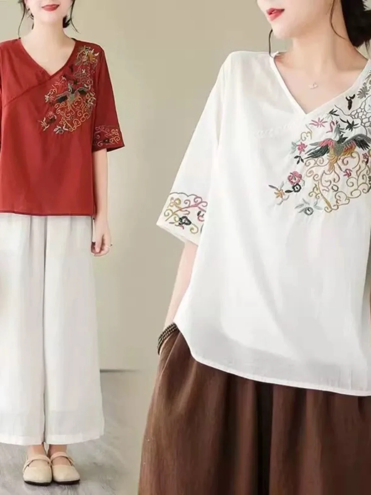 قميص فضفاض من القطن والكتان للنساء، طبقة أساسية صيفية، تصميم كوري بعقدة، نمط فني، قماش رقيق