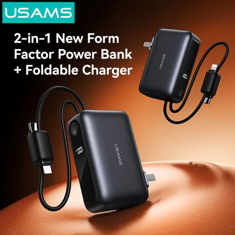 Внешний аккумулятор USAMS Power Bank 10000 мАч 2-в-1 с быстрой зарядкой USB-C, мощный портативный пауэрбанк для