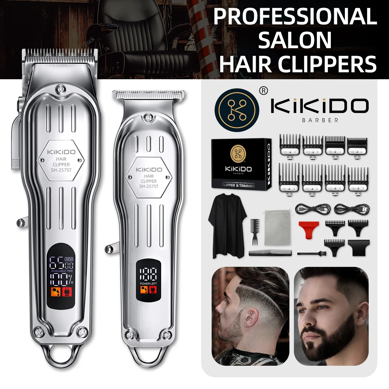 KIKIDO 2-in-1 ไฟฟ้า Professional Salon Hair Clipper ผมตัดชุดตัดผมอุปกรณ์เสริมสําหรับชาย