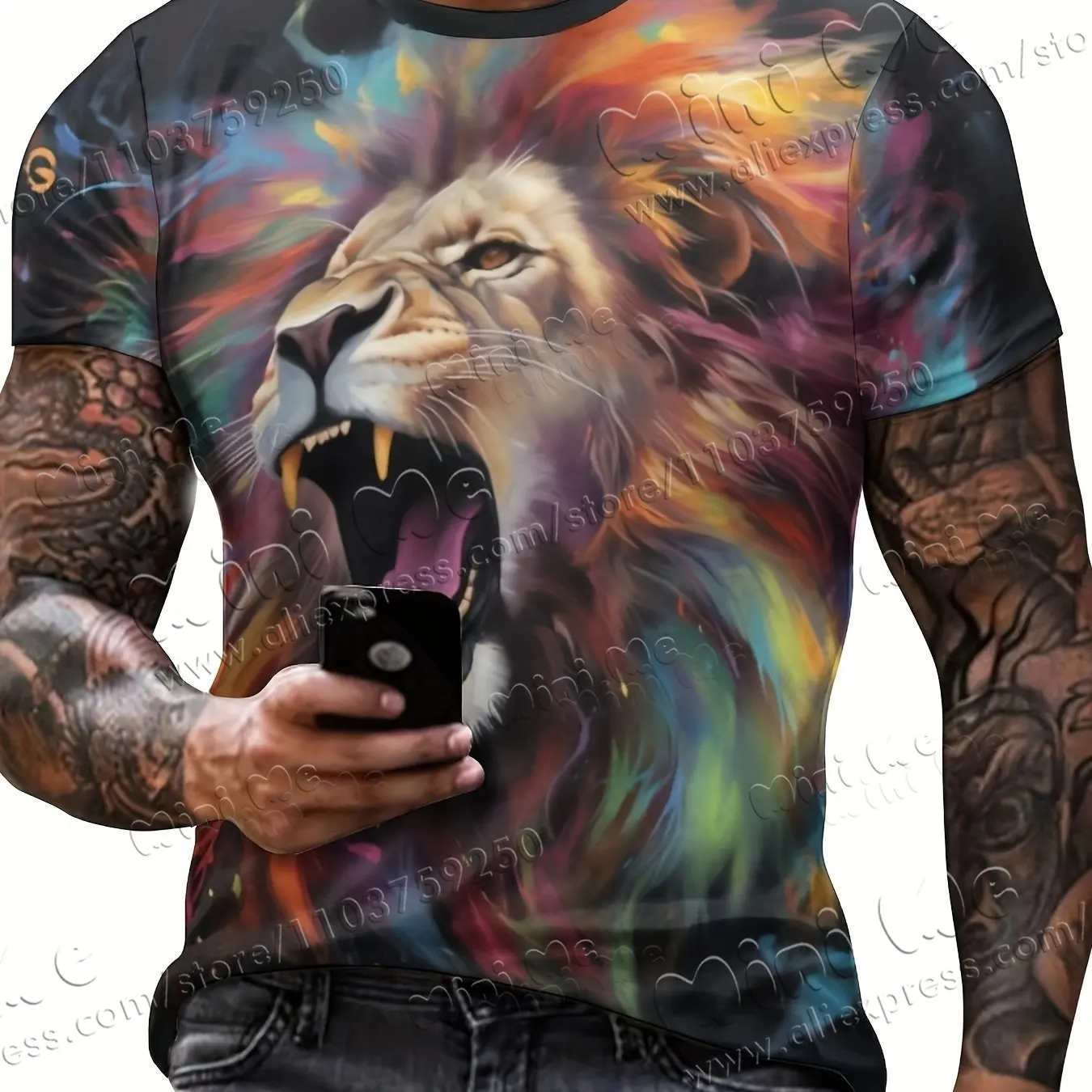 

Lion and Crown Cool 3D Graphic Printing Men's Novelty Short Sleeve Round Neck T-shirt, Summer Outdoor