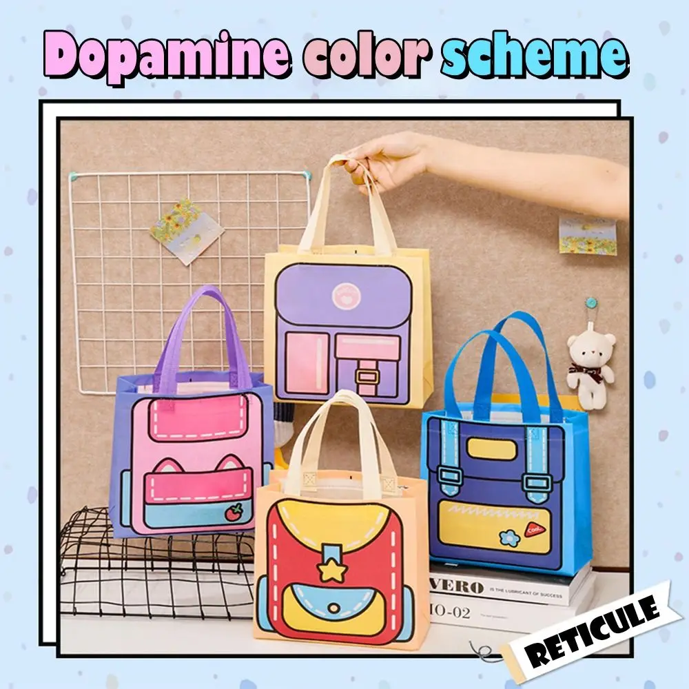 Cartoon Print Non-woven Shopping Bag Durable and Wear-resistant Dopamine Color Printed Handbag Reusable Large Capacity