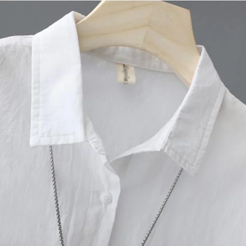 Orange Solid Casual Cotton Polo-Neck Single Breasted Short Sleeve Women's Blouse Shirt Korean Fashion Female Clothing Tops 2025