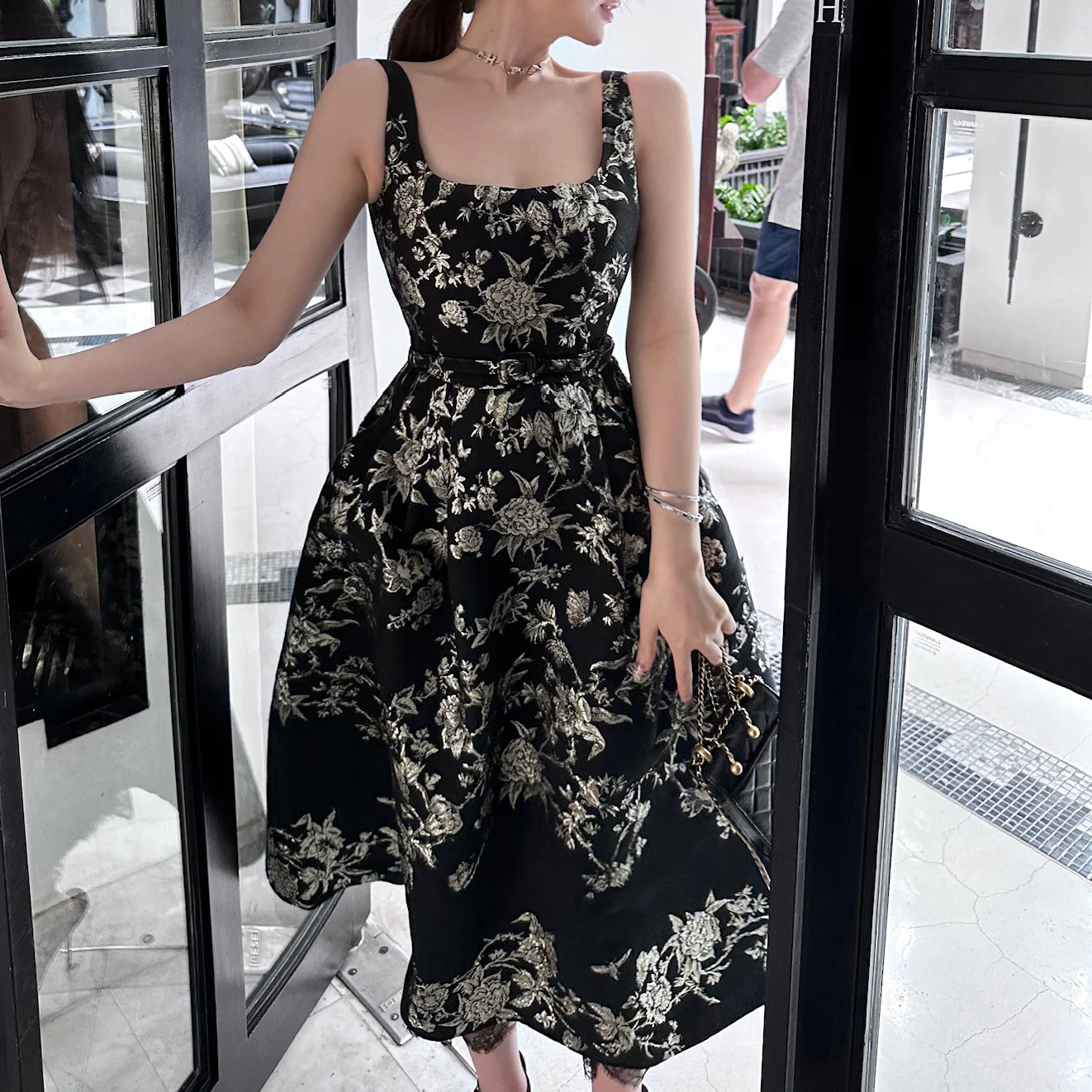 JAMERARY Embroidery Jacquard Long Dress Women Summer Autumn Straps Floral Sundress A Line Midi Party Dresses Female Evening Prom