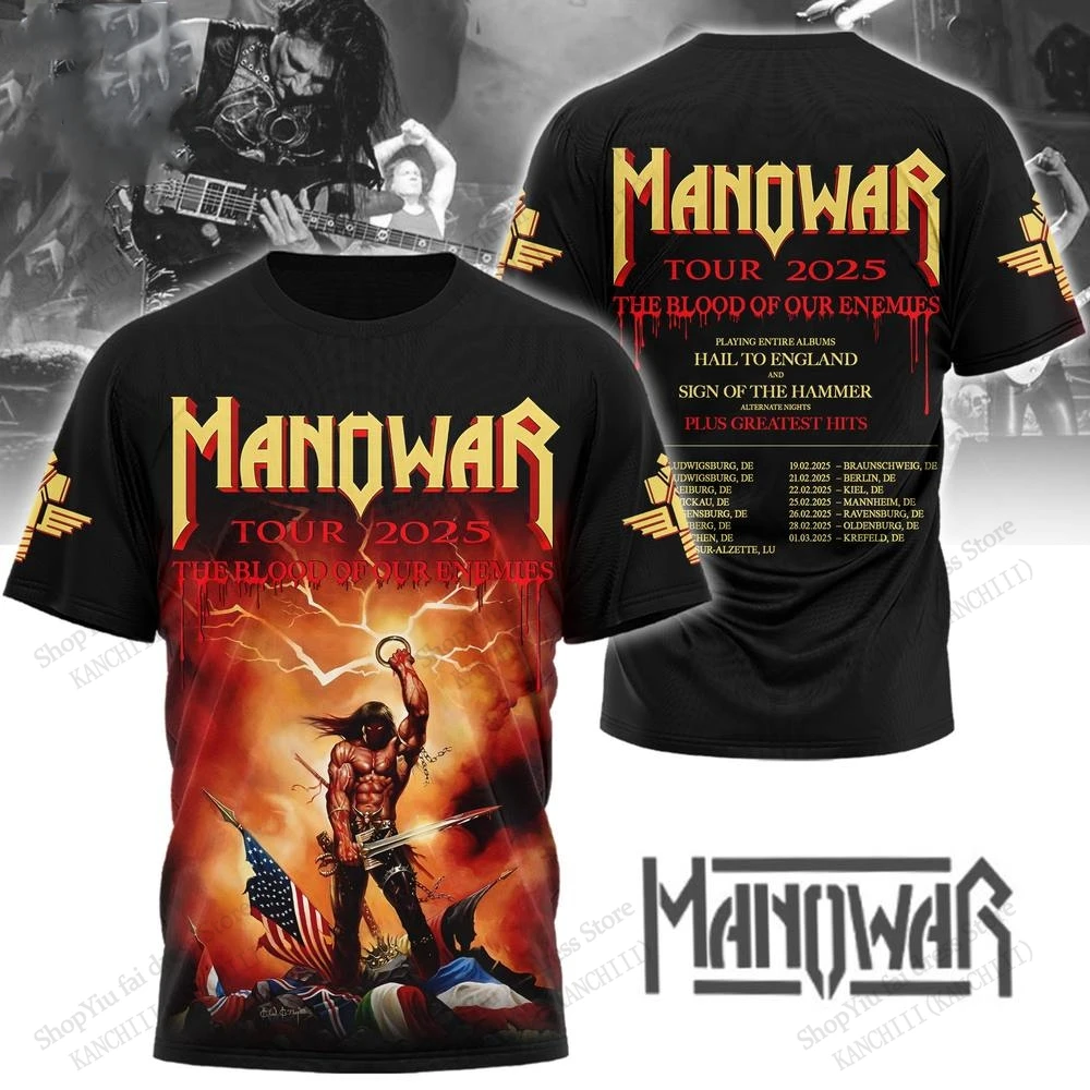 

2025 New Rock Manowar Band Tour 3D Print T-shirt Men Women Fashion Casual Oversized Short Sleeve Tshirt KidS Hip Hop Tops Tees