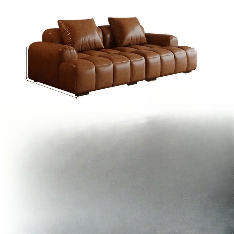 

Retro style cat scratching oil wax leather puff sofa, living room family small apartment straight row, American square
