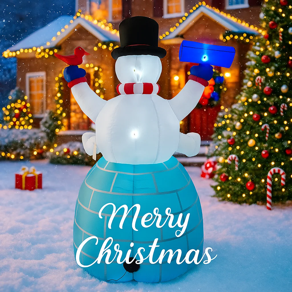 5.91FT LED Lit Home Decor Ornament Xmas Yard Decoration Inflatable Snowman Penguin Igloo Toy Festive Gift Christmas Supplies
