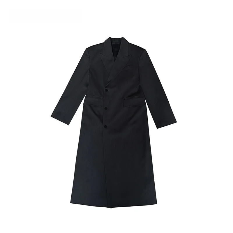 

OrdinaryTimes Long Silhouette Sanlass ape Women's Suit Casual Loose Fit Sle Flat Collar Leisure Scenarios