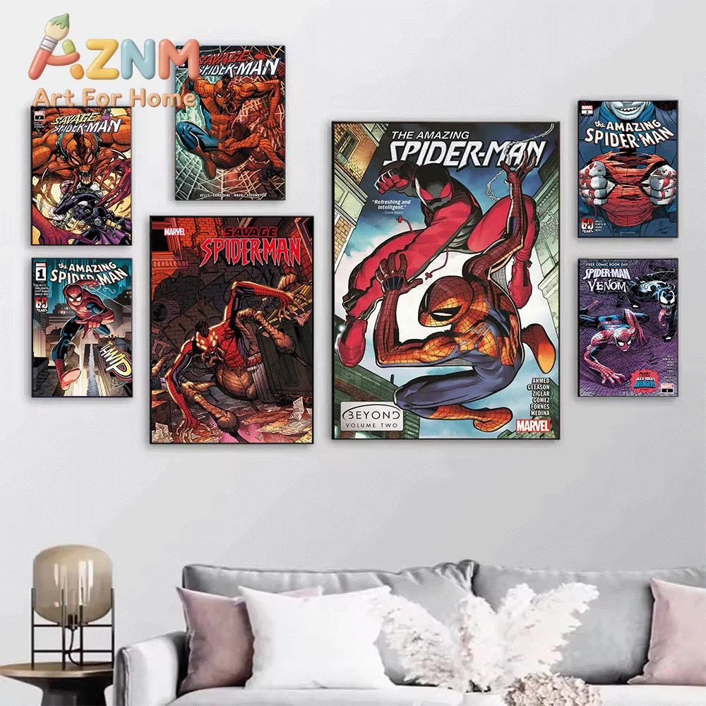 The Amazing Spider‑Man Comic Canvas Print, Classic Superhero Graphic Art Poster, Frameless Canvas Wall Picture for Man Cave Ga