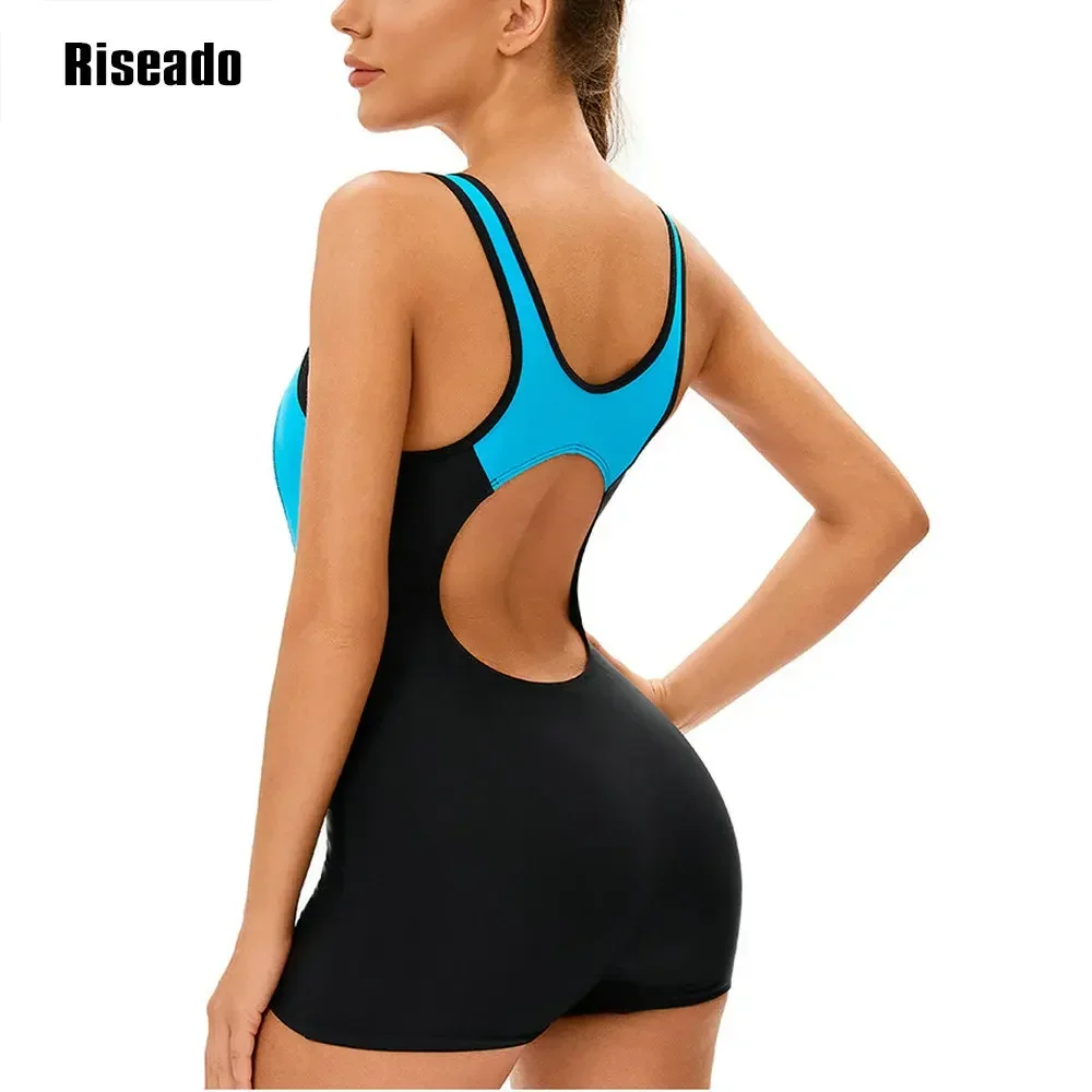 Women's Sport Beachwear One Piece Slimming Bathing Suit Splice Legsuit Korean Swimsuit for Pool Swimming