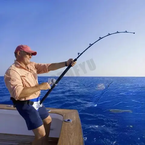 1.98M 2.1M 바닷물 스피닝 빅 게임 낚싯대 50kg 2피스 해양 트롤링 막대 롤러 가이드가 있는 바다 보트 낚시대