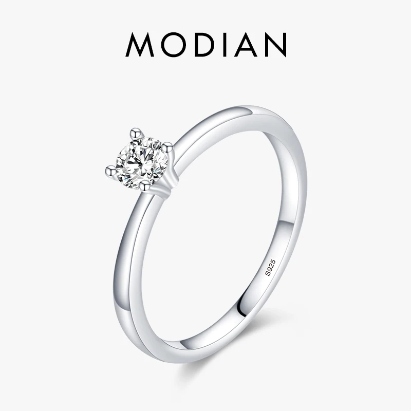 Modian 925 Sterling Silver 10 Hearts Clear CZ Symulowany diament Prosty pierścionek zaręczynowy dla kobiet Biżuteria zaręczynowa