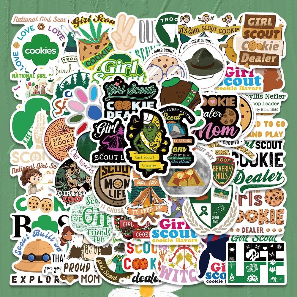 50PCS Green Cartoon Girl Scout Kawaii Y2K Stickers Aesthetic Motorcycle Travel Luggage Guitar Skateboard Gift Sticker