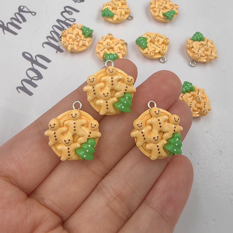 10pcs European Christmas Gingerbread Man Tree Charms Diy Earrings Keychain Resin Pendant for Jewelry Making Findings C655