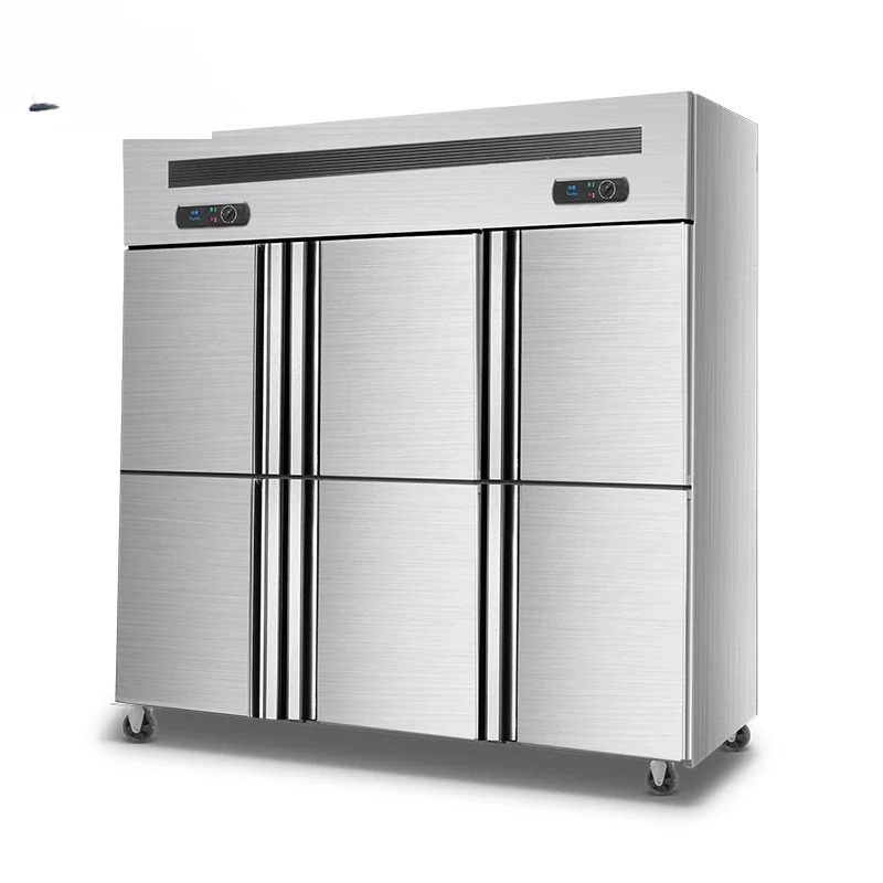 UF1810 Industrial Upright Deep Stainless Steel Chiller/ Dual-zone 1300L 6 Doors Hotel Kitchen Freezer