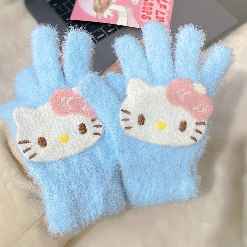 لطيف كيتي ركوب خمسة أصابع قفازات للنساء الشتاء الفتيات القلب دراجة كهربائية الإناث الشتاء في الهواء الطلق قفازات دافئة يندبروف #4