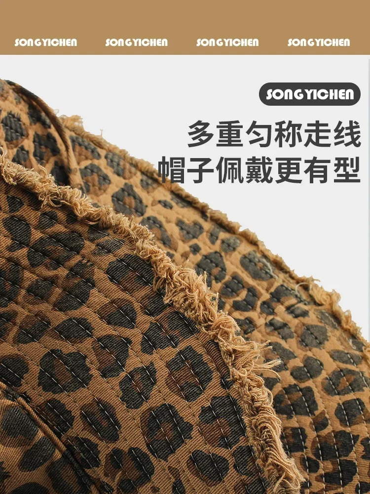 Корейские панамы в стиле ретро с леопардовым принтом, женская летняя уличная джинсовая шляпа от солнца с большими полями, альпинистская шляпа для мужчин