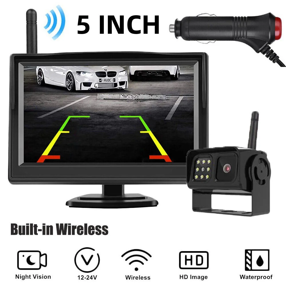 12V-24V Display Wireless 5 Inch Monitor Wireless Rear View Backup Camera For Truck Bus RV Trailer 2.4GHz digital wireless camera