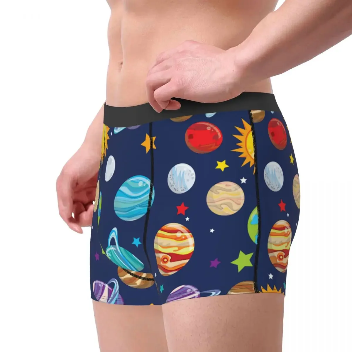 Men's Space Galaxy Planets Boxer Briefs Shorts Panties Breathable Underwear Male Humor Plus Size Underpants