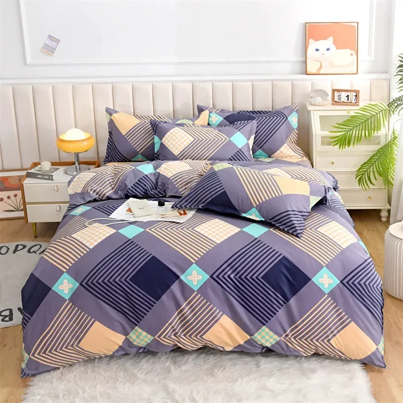 3pcs Multicolor Geometric Line Printed Duvet Cover Set, Soft Breathable Bedroom Bedding, Dormitory Single Double Quilt Cover