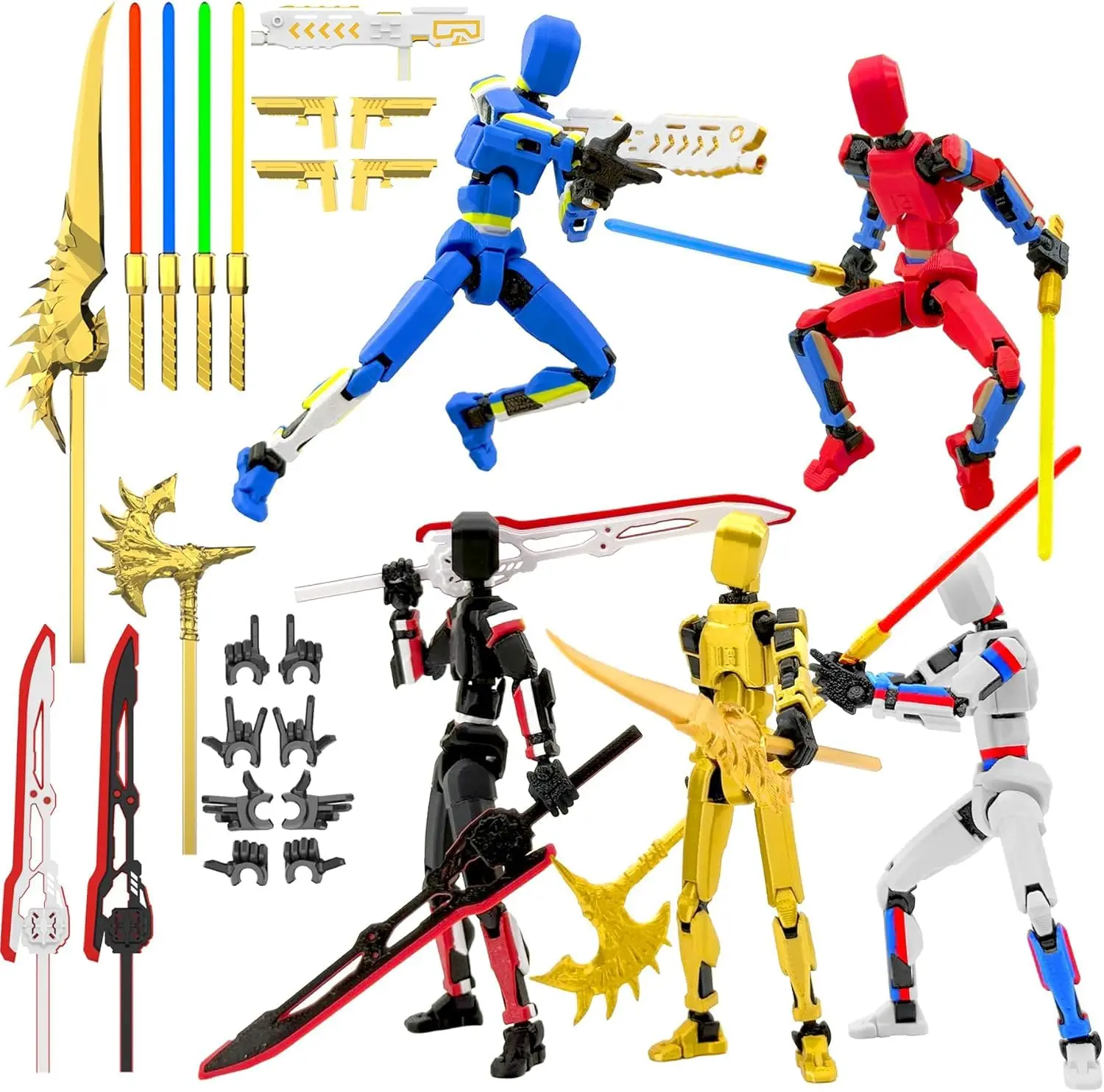 T13 Action Figure Already Assembled, 5-Pack Multi-Colored Titan 13 Action Figure Set with Laser Saber 3D Printed T 13 Lucky 13 R