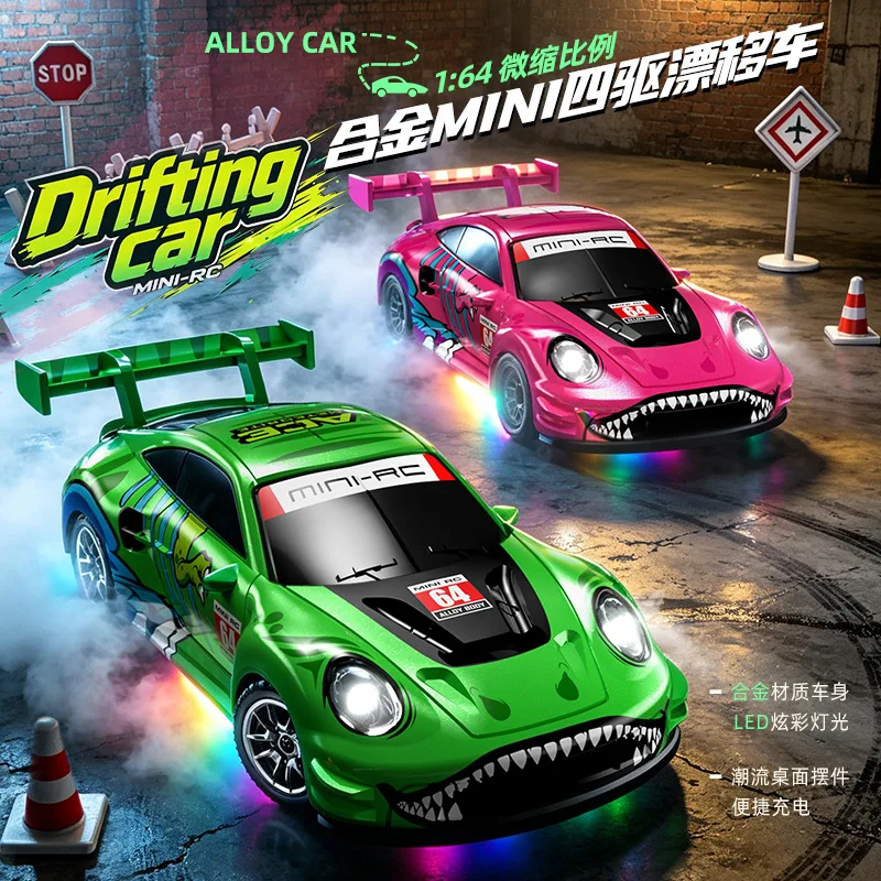 Succeauto 1:64 Mini RC Drift Car 4WD Remote Control Racing Model With LED Light Desktop Hobby Vehicle For Adults