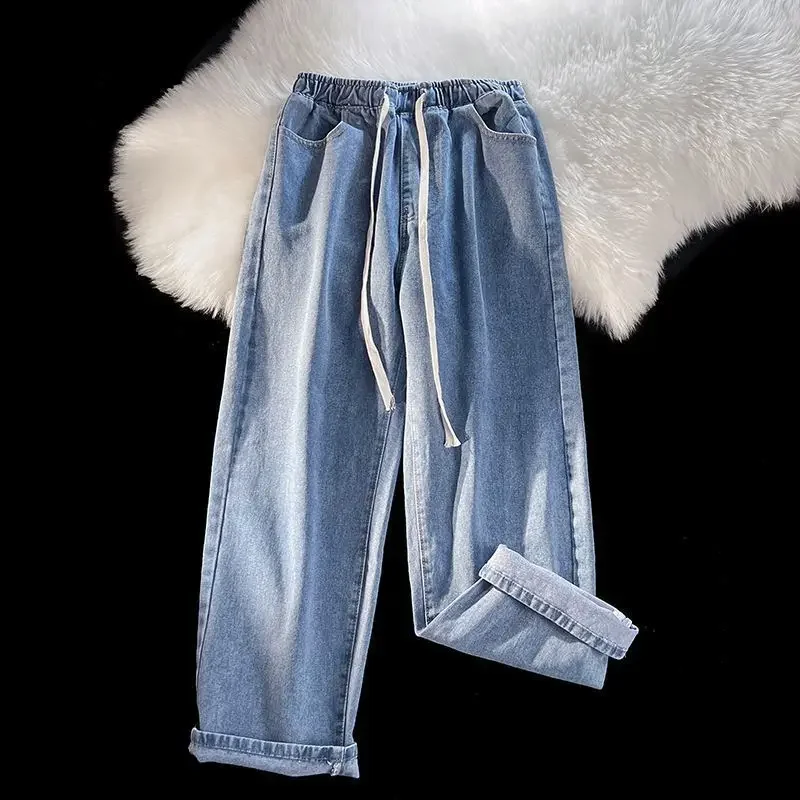 

Autumn and Winter Padded and Thickened Jeans Men's Loose Straight Elastic Waist Wide-leg Trousers Casual Trousers