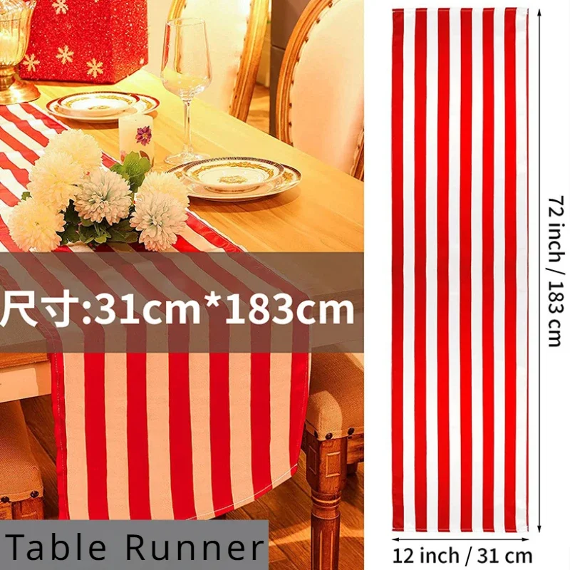 6 Stuks Gestreepte Tafel Runner Bruiloft Polyester Tafel Decor Rood Wit Gestreept Ontwerp Tafelkleed Dec