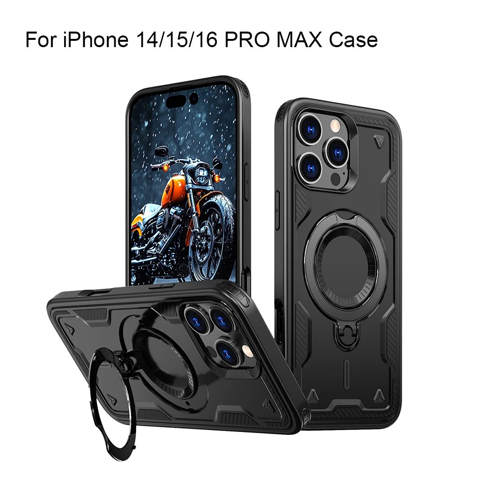 Suitable for Apple 14 15 16 Pro Max Phone Case with Ring Rotating Magnetic Magsafe Bracket Plus Collision Avoidance