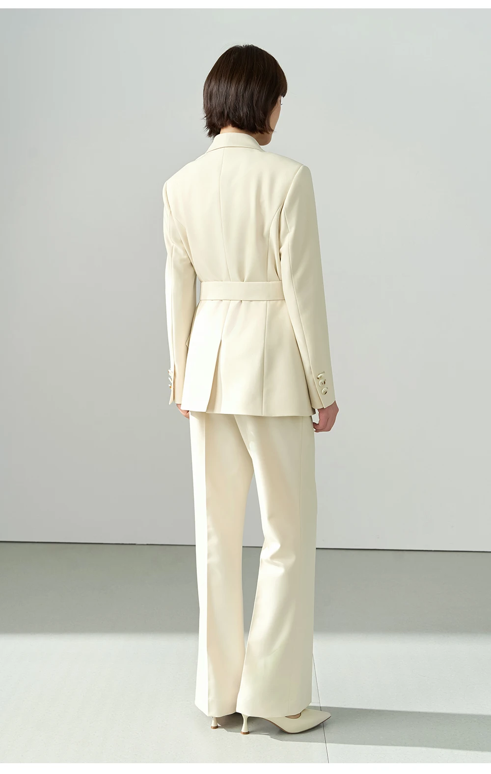 Allingentle – ensemble 2 pièces ivoire pour femmes, tailleur-pantalon avec ceinture, à la mode, pour tenues de bureau personnalisées