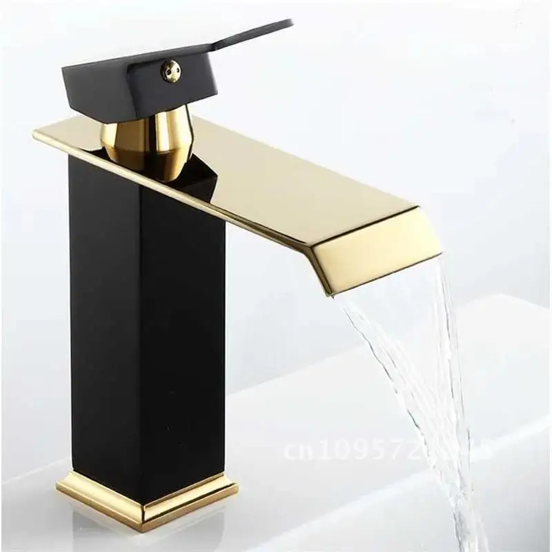 

Basin Faucet Gold and Black Waterfall Faucet Brass Bathroom Faucet Mixer Sink Bathroom Basin faucet Cold Hot and Faucet Tap