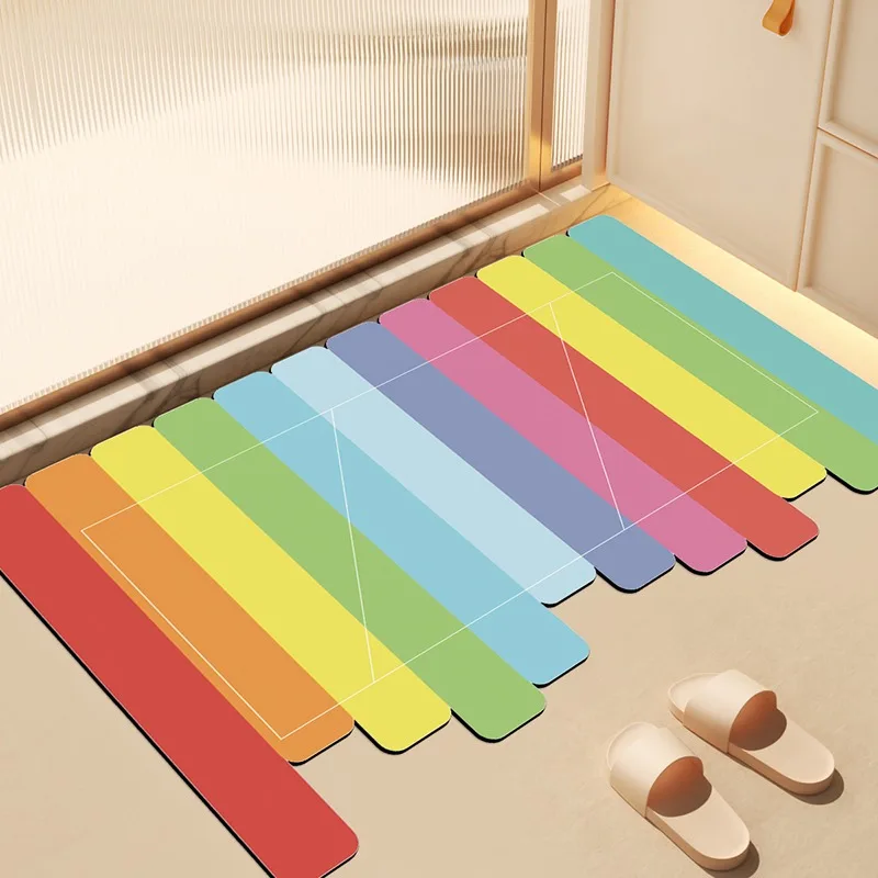 

Bathroom Carpet Non-slip Water-absorbent Floor Mats PVC Diatom Mud Disposable Toilet Door rugs Dopamine Rainbow Color Foot Mat