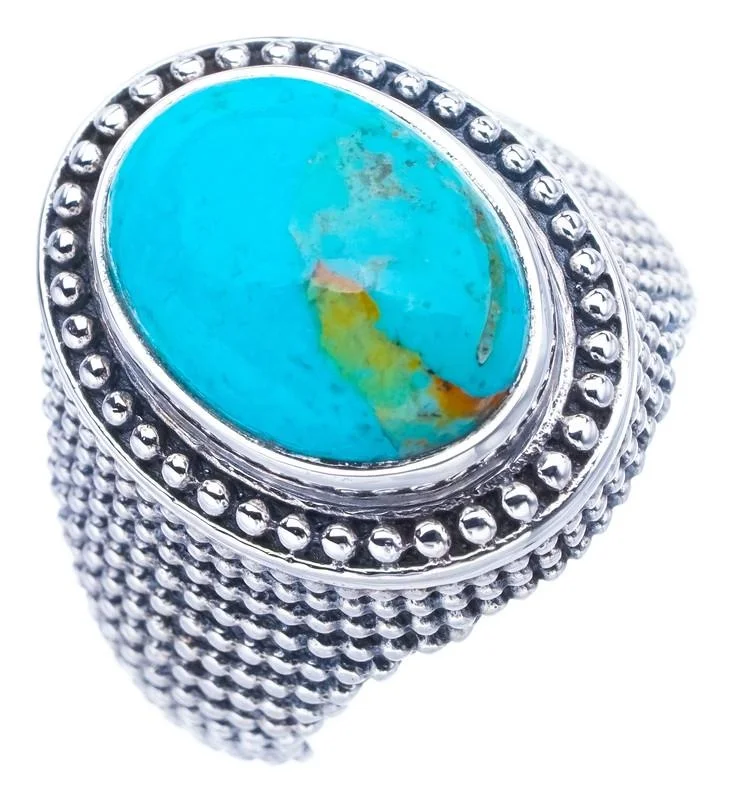 

StarGems Natural Turquoise Handmade 925 Sterling Silver Ring 6 F0462