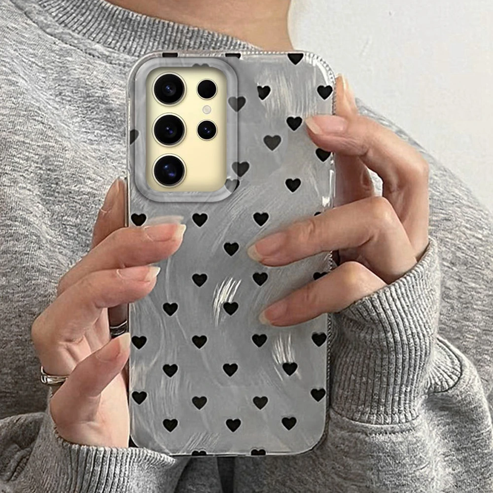 Schwarzes Herz Liebe süße Frauen Mädchen Handyhülle für Samsung Galaxy S24 S22 S23 S25 Edge S21 Plus S20 FE Ultra Shell TPU Rückseite